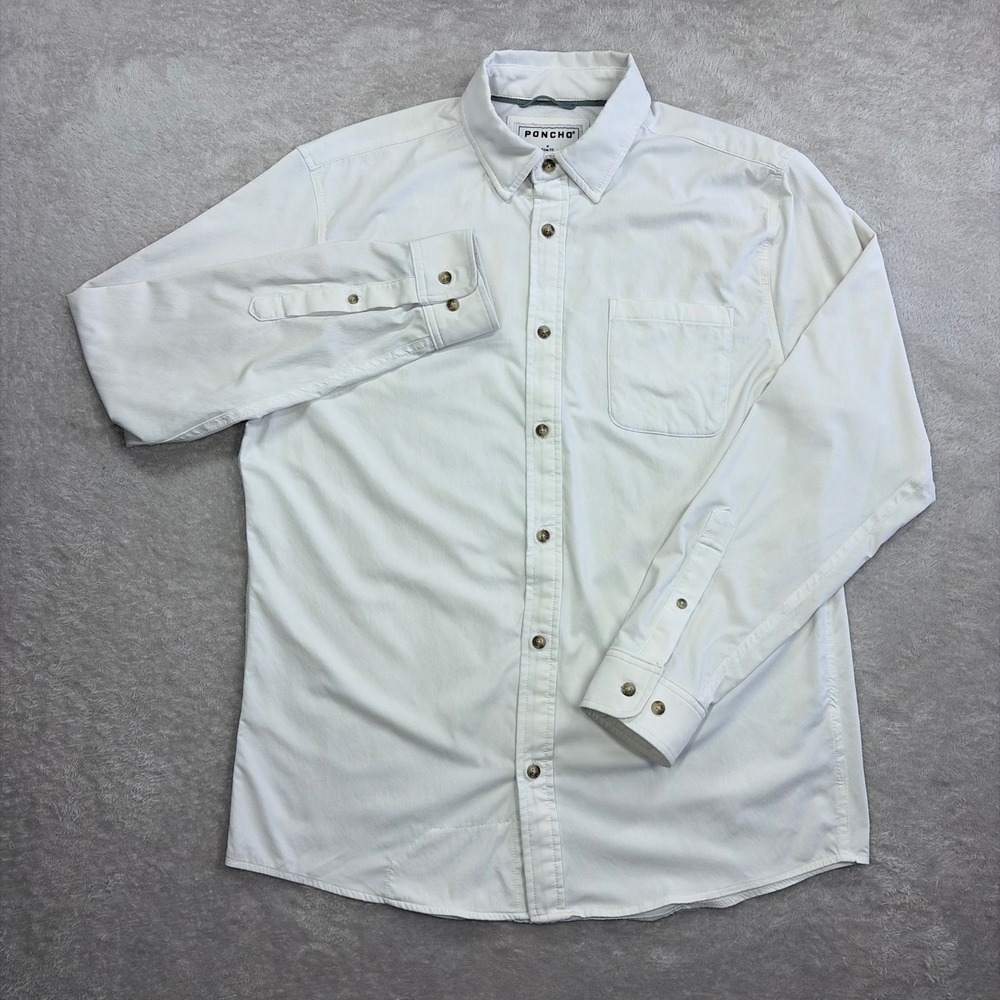 Poncho Shirt Mens Medium White Slim Fit Stretch Performance Long Sleeve Coastal - Picture 2 of 8